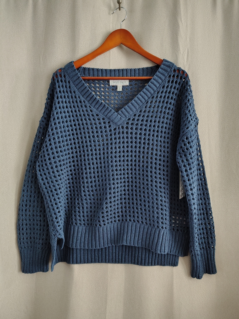 🆕 WIKD SKYE Blue Open-Knit V-Neck Sweater
